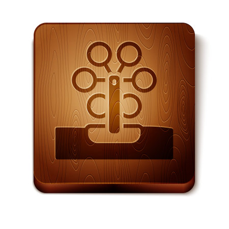 Brown Ferris wheel icon isolated on white background. Amusement park. Childrens entertainment playground, recreation park. Wooden square button. Vectorのイラスト素材