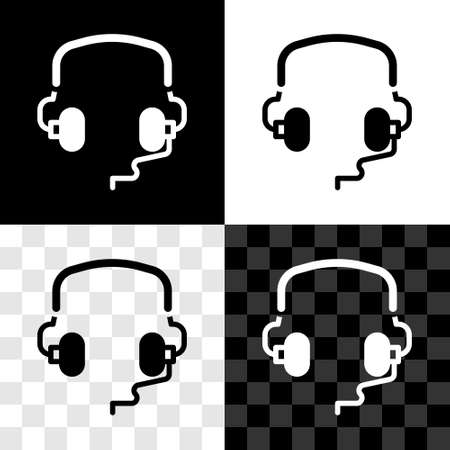Set Headphones icon isolated on black and white, transparent background. Earphones. Concept for listening to music, service, communication and operator. Vectorのイラスト素材