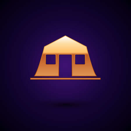 Gold Military barracks station icon isolated on black background. Airstrikes architecture army. Vectorのイラスト素材