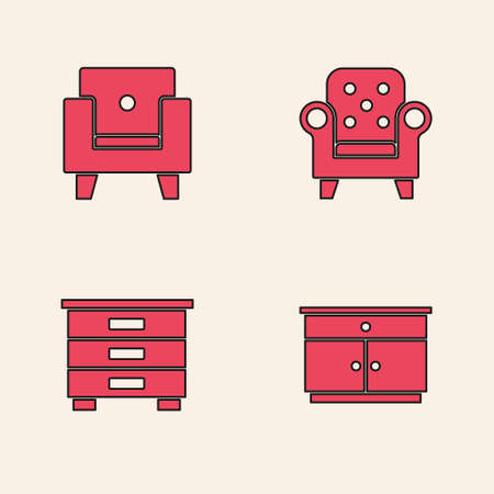 Set Furniture nightstand, Armchair, and icon. Vectorのイラスト素材