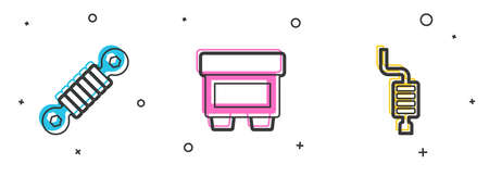 Set Shock absorber, Fuse and Car muffler icon. Vectorのイラスト素材