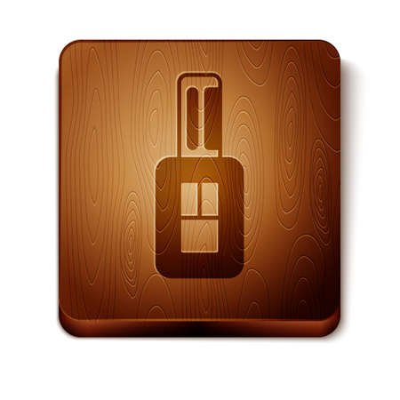 Brown Car key with remote icon isolated on white background. Car key and alarm system. Wooden square button. Vectorのイラスト素材