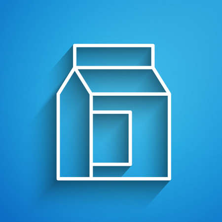 White line Paper package for milk icon isolated on blue background. Milk packet sign. Long shadow. Vectorのイラスト素材
