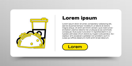 Line Paper glass and taco with tortilla icon isolated on white background. Soda aqua drink sign. Hamburger, burger, cheeseburger sandwich. Colorful outline concept. Vectorのイラスト素材