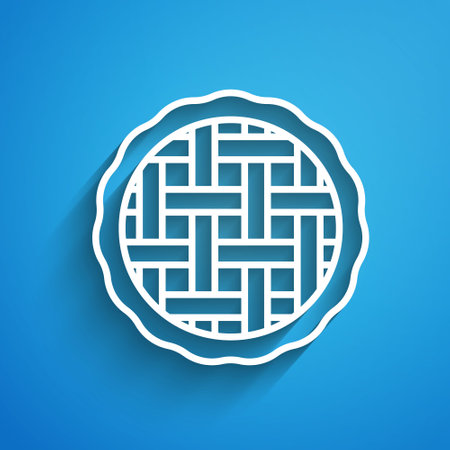 White line Homemade pie icon isolated on blue background. Long shadow. Vectorのイラスト素材