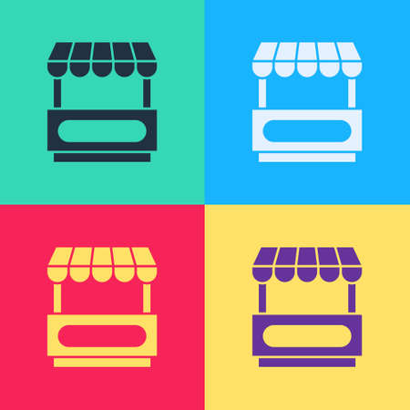 Pop art Fast street food cart with awning icon isolated on color background. Urban kiosk. Vectorのイラスト素材