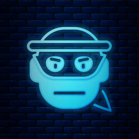 Glowing neon Bandit icon isolated on brick wall background. Vectorのイラスト素材