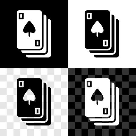 Set Playing cards icon isolated on black and white, transparent background. Casino gambling. Vectorのイラスト素材