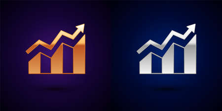Gold and silver Financial growth increase icon isolated on black background. Increasing revenue. Vectorのイラスト素材