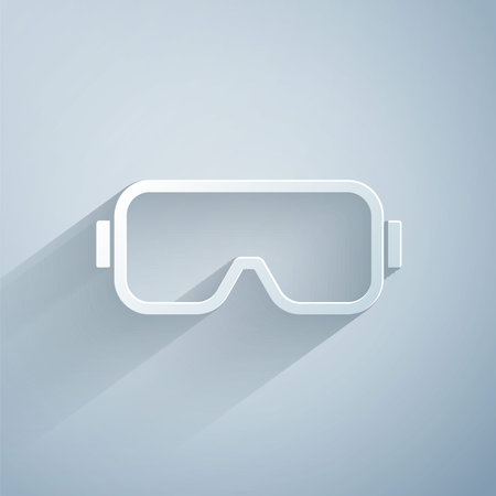 Paper cut Diving mask icon isolated on grey background. Extreme sport. Diving underwater equipment....