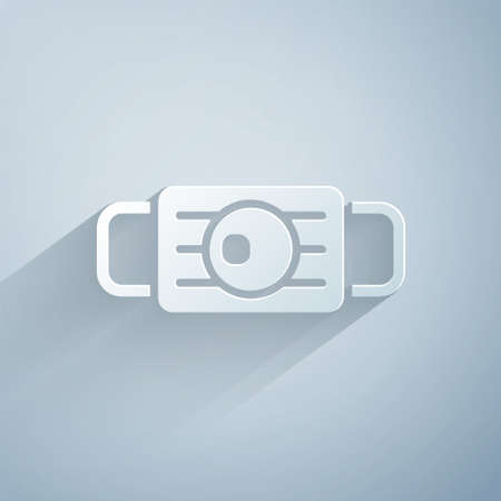 Paper cut Medical protective mask icon isolated on grey background. Paper art style. Vectorのイラスト素材