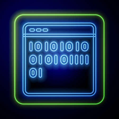 Glowing neon Binary code icon isolated on blue background. Vectorのイラスト素材
