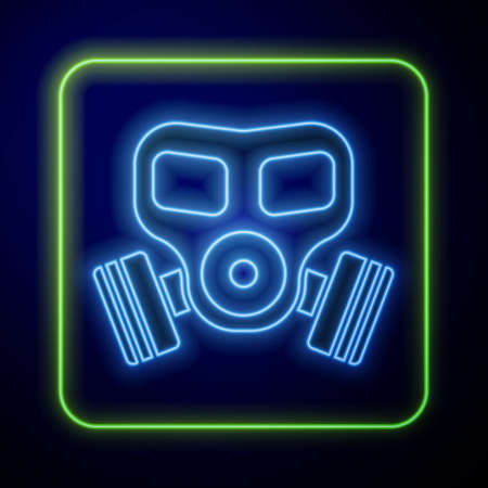 Glowing neon Gas mask icon isolated on blue background. Respirator sign. Vectorのイラスト素材