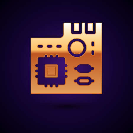 Gold Electronic computer components motherboard digital chip integrated science icon isolated on black background. Circuit board. Vectorのイラスト素材