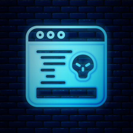 Glowing neon System bug concept icon isolated on brick wall background. Code bug concept. Bug in the system. Bug searching. Vectorのイラスト素材