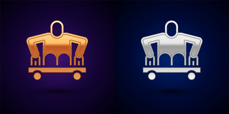 Gold and silver Man without legs sitting wheelchair icon isolated on black background. Disability concept. Guy with physical disabilities. Vectorのイラスト素材
