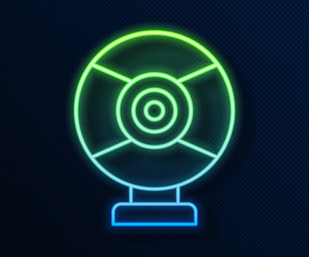 Glowing neon line Security camera icon isolated on blue background. Vectorのイラスト素材