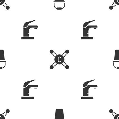 Set Bucket and Water tap on seamless pattern. Vectorのイラスト素材