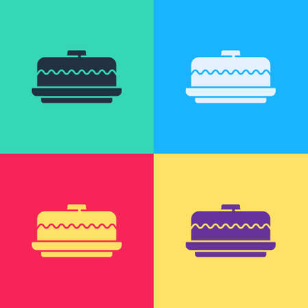 Pop art Cake icon isolated on color background. Happy Birthday. Vectorのイラスト素材