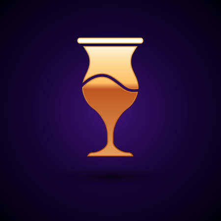 Gold Jewish goblet icon isolated on black background. Jewish wine cup for kiddush. Kiddush cup for Shabbat. Vectorのイラスト素材