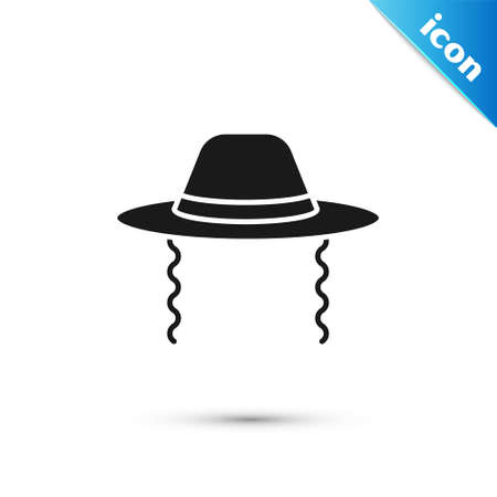 Grey Orthodox jewish hat with sidelocks icon isolated on white background. Jewish men in the traditional clothing. Judaism symbols. Vectorのイラスト素材