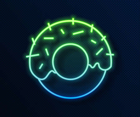 Glowing neon line Donut with sweet glaze icon isolated on blue background. Vectorのイラスト素材