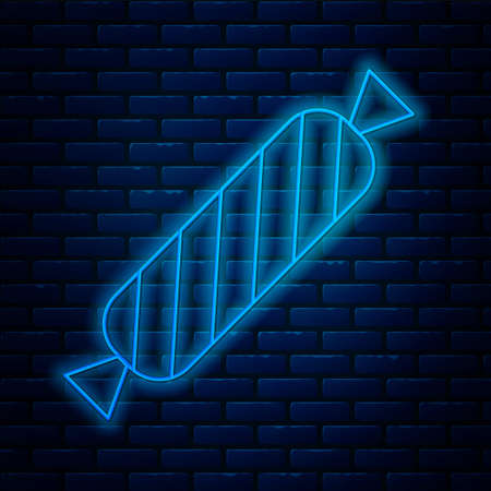 Glowing neon line Candy icon isolated on brick wall background. Vectorのイラスト素材