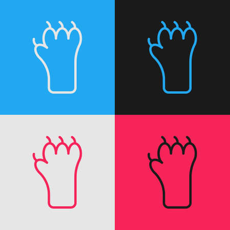 Pop art line Paw print icon isolated on color background. Dog or cat paw print. Animal track. Vectorのイラスト素材