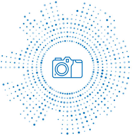 Blue line Photo camera icon isolated on white background. Photo camera icon. Abstract circle random dots. Vectorのイラスト素材