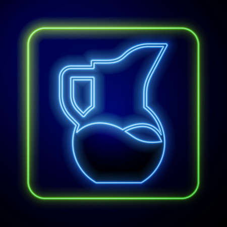 Glowing neon Milk jug or pitcher icon isolated on blue background. Vectorのイラスト素材