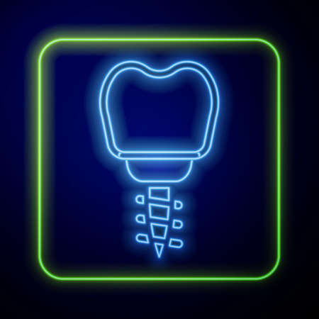 Glowing neon Dental implant icon isolated on blue background. Vectorのイラスト素材