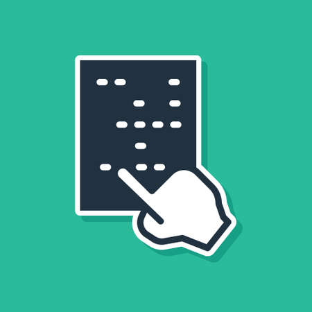 Blue Braille icon isolated on green background. Finger drives on points. Writing signs system for blind or visually impaired people. Vectorのイラスト素材
