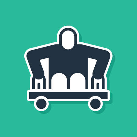 Blue Man without legs sitting wheelchair icon isolated on green background. Disability concept. Guy with physical disabilities. Vectorのイラスト素材