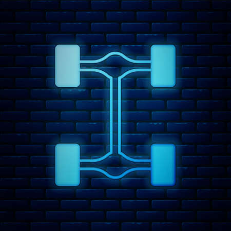 Glowing neon Chassis car icon isolated on brick wall background. Vectorのイラスト素材