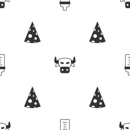 Set Baby milk in a bottle, Cow head and Cheese on seamless pattern. Vectorのイラスト素材