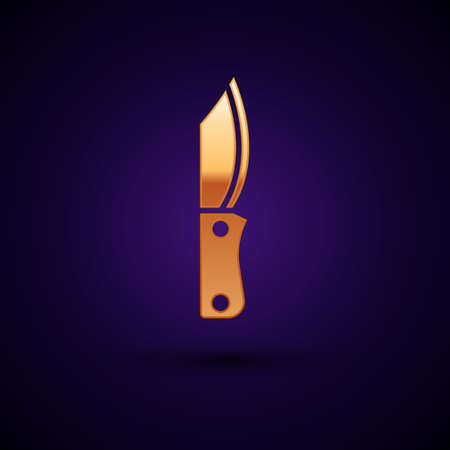 Gold Military knife icon isolated on black background. Vectorのイラスト素材