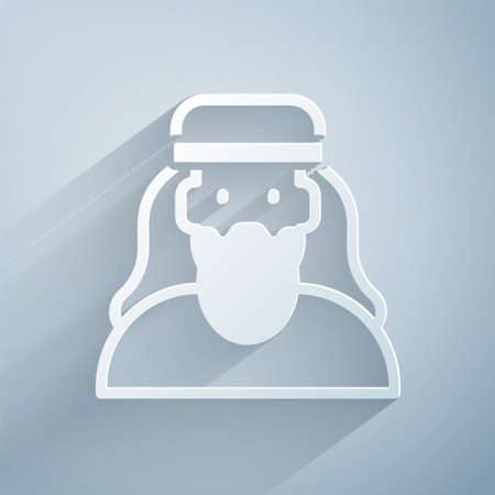 Paper cut Muslim man icon isolated on grey background. Paper art style. Vectorのイラスト素材