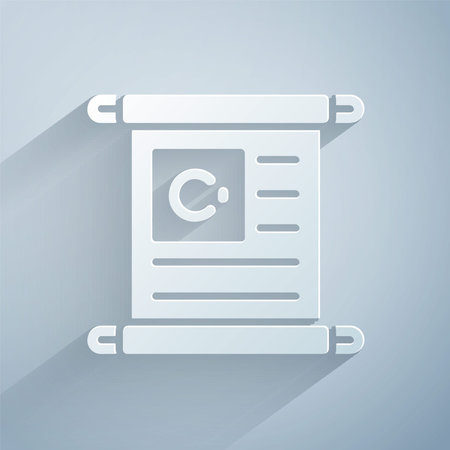 Paper cut Holy book of Koran icon isolated on grey background. Muslim holiday, Eid Mubarak, Eid al-fitr, Ramadan Kareem. Paper art style. Vectorのイラスト素材