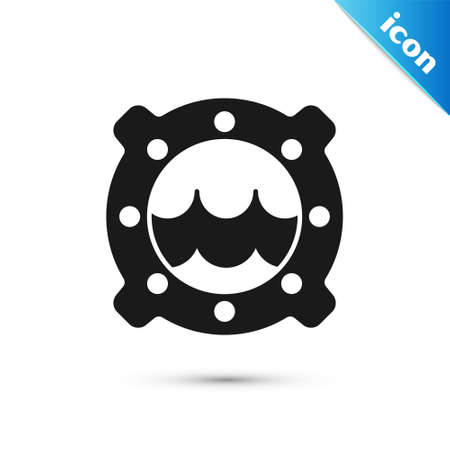 Grey Ship porthole with rivets and seascape outside icon isolated on white background. Vectorのイラスト素材