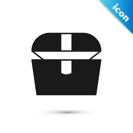 Grey Antique treasure chest icon isolated on white background. Vintage wooden chest with golden coin. Vectorのイラスト素材