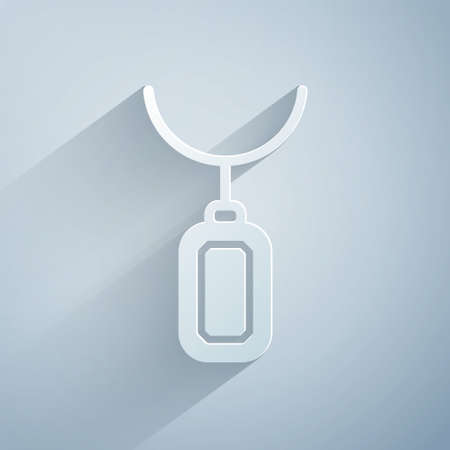 Paper cut Pendant on necklace icon isolated on grey background. Paper art style. Vectorのイラスト素材