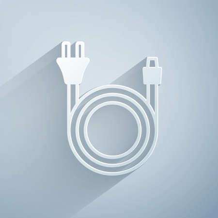 Paper cut Electric plug icon isolated on grey background. Concept of connection and disconnection of the electricity. Paper art style. Vectorのイラスト素材