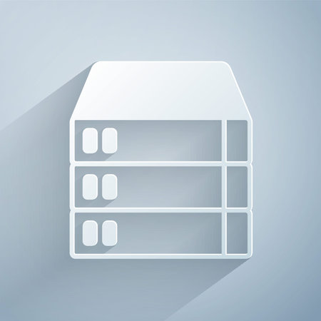 Paper cut Server, Data, Web Hosting icon isolated on grey background. Paper art style. Vectorのイラスト素材
