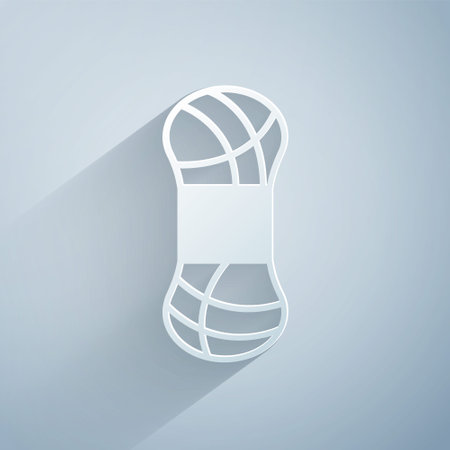 Paper cut Yarn icon isolated on grey background. Label for hand made, knitting or tailor shop. Paper art style. Vectorのイラスト素材
