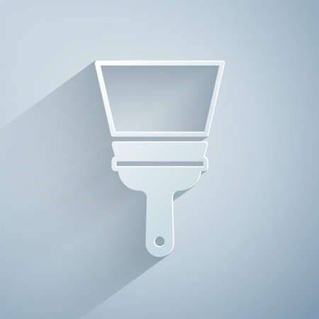 Paper cut Cleaning service with of rubber cleaner for windows icon isolated on grey background. Squeegee, scraper, wiper. Paper art style. Vectorのイラスト素材