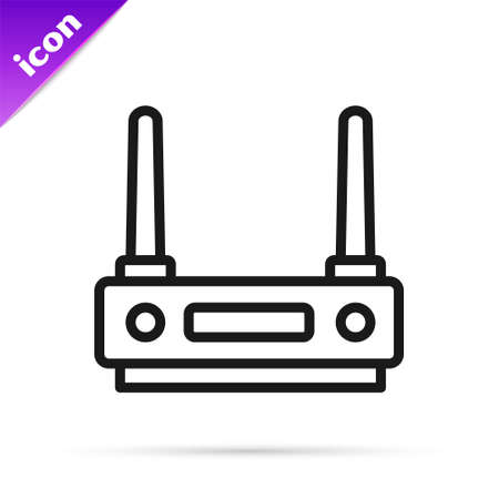 Black line Router and wifi signal icon isolated on white background. Wireless  modem router. Computer technology internet. Vectorのイラスト素材