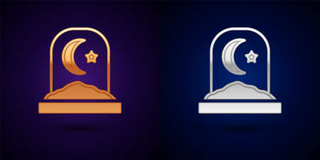 Gold and silver Muslim cemetery icon isolated on black background. Islamic gravestone. Vectorのイラスト素材