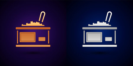 Gold and silver Tin can with caviar icon isolated on black background. Vectorのイラスト素材