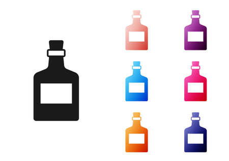 Black Alcohol drink Rum bottle icon isolated on white background. Set icons colorful. Vectorのイラスト素材