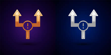 Gold and silver Arrow icon isolated on black background. Direction Arrowhead symbol. Navigation pointer sign. Vectorのイラスト素材